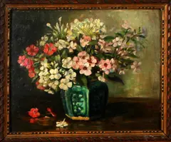 P. von Weiler, stilleven, P. von Weiler, Duitse school, stilleven met gemberpot, olieverf op paneel 41x33cm