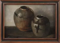 Ferdinand Boersma, gemberpotten, Ferdinand Boersma 1906-1979 Hengelo stilleven met gemberpotten, olieverf op paneel 40x30cm Cond:G