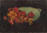 Ferdinand Boersma, stilleven, Ferdinand Boersma 1906-1979 Hengelo stilleven, bloemen met steengoed schaal, olieverf op paneel 31x45cm Cond:G