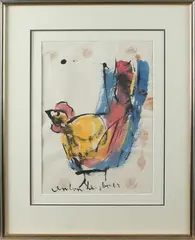 Anton Heyboer, spetterkip, Anton Heyboer Sabang 1924- Denlip 2005, kip aquarel op papier 39x28cm Cond:G