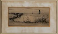 Ets J. Henkers, Sneekermeer, Johannes Hemkes 1894-1988, (met monogram extra)sneekermeer 43x20cm ets op papier, Cond:G