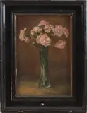J. v. Dijk, stilleven, J. van Dijk 1917, glazen vaas met bloemen, olieverf op paneel 25x40cm Cond:G