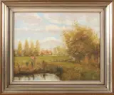 Twente by Onduidelijk gesigneerd, Onduidelijk gesigneerd Twentse boerderij met koeien olieverf op paneel 50x40cm Cond:G, sold Apr 2016