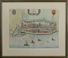 Landkaart Stavoren, Blaeu, Consolibus ET Senatoribus Urbis Stavriae, gravure op papier, redelijk goed 51,5x53cm