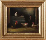 Wilhelm Albertus Lammers, kippen in de stal, W.Lammers 1857-1913, hoenderhok 13x10,5cm olieverf op paneel cond:G