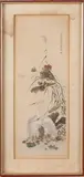 Chinese aquarel, Chongdam, Chinese houtsnede(ingekleurd) gesigneerd Chongdan, zilverreigers, omstreeks 1930 39x13cm lichte vochtvlekken Cond:R
