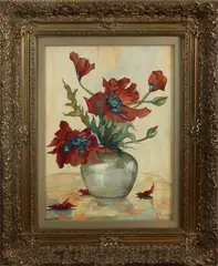 stilleven by A. Martinez, Martinus '34 vaas met bloem, aquarel op papier 45x32 Cond:G, sold Jan 2016