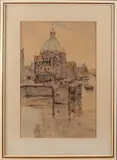 H.G. den hengst, Amsterdam, Jan den Hengst 1904-1982 koepelkerk Amsterdam aquarel op papier 45x30cm Cond:G