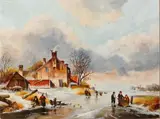W. Bosman, ijspret, Wim Bosman Enschede, 20e eeuw Hollandse ijspret, olieverf op paneel Cond:G