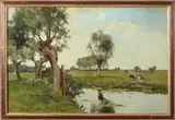 G. Altman, landschap met koeien, Gerard Altmann 1877-1940 polderlandschap met knotwilgen en koeien olieverf op linnen 60x40 Cond:G