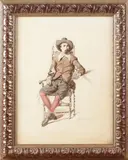 H. ten Kate, zittende edelman, Herman ten Kate, dec 1864 man met brief in stoel, aquarel op papier 30x37cm Cond:G