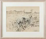 Leo Gestel, gemengde techniek, Leo Gestel, Woerden 1881-1941 Hilversum, landsneiders bij korenschoven, houtskool op papier 49x38cm Cond:G