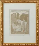 J. Mankes houtsnede, koe melken, Jan Mankes 1889-1920, melkende boerin, houtsnede op papier 20x15cm Cond:G