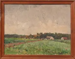 Schilderij Stutterheim, landschap met koeien, Louis Stutterheim, Rotterdam 1873-1943 Warnsborn bij Arnhem, koeien in een weiland , olieverf op paneel 30x40cm Cond:G