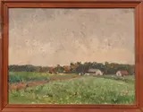 Schilderij Stutterheim, landschap met koeien, Louis Stutterheim, Rotterdam 1873-1943 Warnsborn bij Arnhem, koeien in een weiland , olieverf op paneel 30x40cm Cond:G