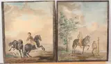 2 Aquarellen, 18e eeuw, Dupeyton 1794, twee prachtige 18e eeuwse Franse aquarellen. betreffende paarden dressuur, in goede originele staat