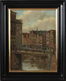 J. Th. Unger, Amsterdam, Unger omstreeks 1930, gracht Amsterdam met figuren , olieverf op linnen 30x40cm Cond:G