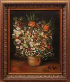 Schilderij M. Zeiss, bloemen, M.Zeiss '78, vaas met bloemen, olieverf op linnen 40x50cm Cond:G