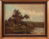 Schilderij Arend v & d Pol, schapen, Arend van de Pol 1886-1956, landschap met schapen 49x37,5cm olieverf op linnen Cond:R/G