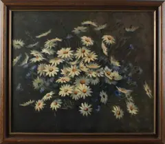 Schilderij E. Rabbers, margrieten, Evert Rabbers 1875-1967 Enschede, vaas met margrieten, olieverf op paneel 60x50cm Cond:G