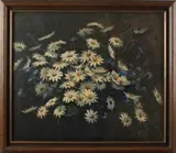 Schilderij E. Rabbers, margrieten, Evert Rabbers 1875-1967 Enschede, vaas met margrieten, olieverf op paneel 60x50cm Cond:G