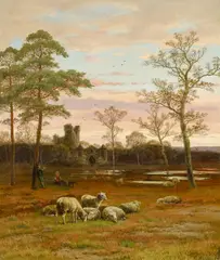 Cäsar Bimmermann, Abendstimmung am Niederrhein, Öl auf Leinwand