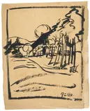 Hermann Stenner, Bauernhaus in der Senne, Tusche auf Velin