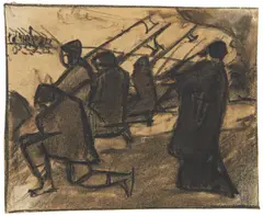 Das Gefecht by Hermann Stenner, Kohle auf Velin, sold Jun 2016