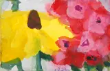 Klaus Fußmann, Rudbeckia und Phlox, Mischtechnik auf Büttenkarton