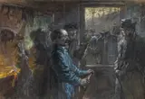 Robert Sterl, In der Wirtschaft, Gouache und Pastell auf Karton