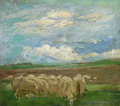 Landschaft mit Schafen by Robert Sterl, Öl auf Leinwand, sold Nov 2015