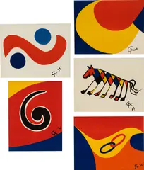 Flying Colors: five plates by Alexander Calder, 1974, Five lithographs in colors, on Arches paper, the full sheets, sold Dec 2020