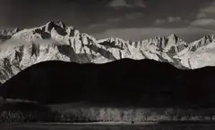 Ansel Adams, Winter Sunrise, Sierra Nevada from Lone Pine California, 1944, Mural-sized gelatin silver print, printed 1967, flush-mounted