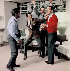 Sid Avery, The Rat Pack: Sammy Davis, Jr., Dean Martin, Frank Sinatra, and Joey Bishop stage a Fight During the Making of Ocean’s 11, 1960, Chromogenic print, printed later