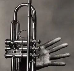 Irving Penn, Miles Davis, Hand and Trumpet, New York, July 1, 1986, Selenium-toned gelatin silver print, printed 1998