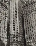 Andreas Feininger, N.Y. – Lower Broadway seen from Trinity Church Cemetery, 1940, Gelatin silver print