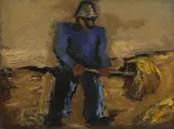 Josef Herman, Untitled, 'Pitching the Hay' oil on board 14 x 19cm Provenance: With Roland