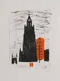 John Piper, Untitled, Liverpool: Smoke-Black Dockland Church' (Levinson 136) lithograph in colours