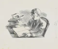 Untitled by Barnett Freedman, together with: An illustration of scrolls pen and ink 7.5 x 16cm; Violin etching, sold Oct 2024