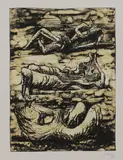 Henry Moore, Untitled, three reclining figures lithograph in colours