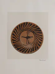 Untitled by Bernard Leach, 'Bird Dish' lithograph in colours, sold Oct 2024