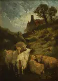 Constant Troyon, Sheep and goats in a landscape, oil on panel