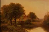 R Parsons, A wooded river landscape with a cottage on the banks, oil on canvas