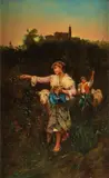 Ferdinand Roybet, The young shepherdess, oil on panel