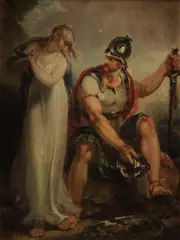 Richard Westall, A maiden and a soldier, oil on canvas