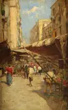 A village market scene by Italian School, oil on canvas laid down on board, sold Jun 2012