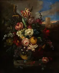 Van Ecken, A still life with flowers in an urn, oil on canvas