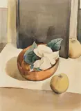 George Post, Still Life with Flowers and Fruit, watercolor on paper