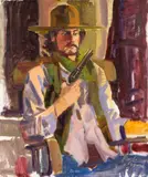 Neil Boyle, Cowboy with pistol, oil on canvas