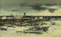 Harbor scene by Paul Sample, watercolor on paper, offered Jun 2012